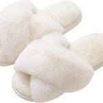 Women’s Fuzzy Slippers Cross Band Memory Foam House Slippers Open Toe