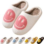 Smile Face Slippers for Women Happy face slippers Retro Soft Plush Warm Slip-on Slippers, Cozy Indoor Outdoor Slippers